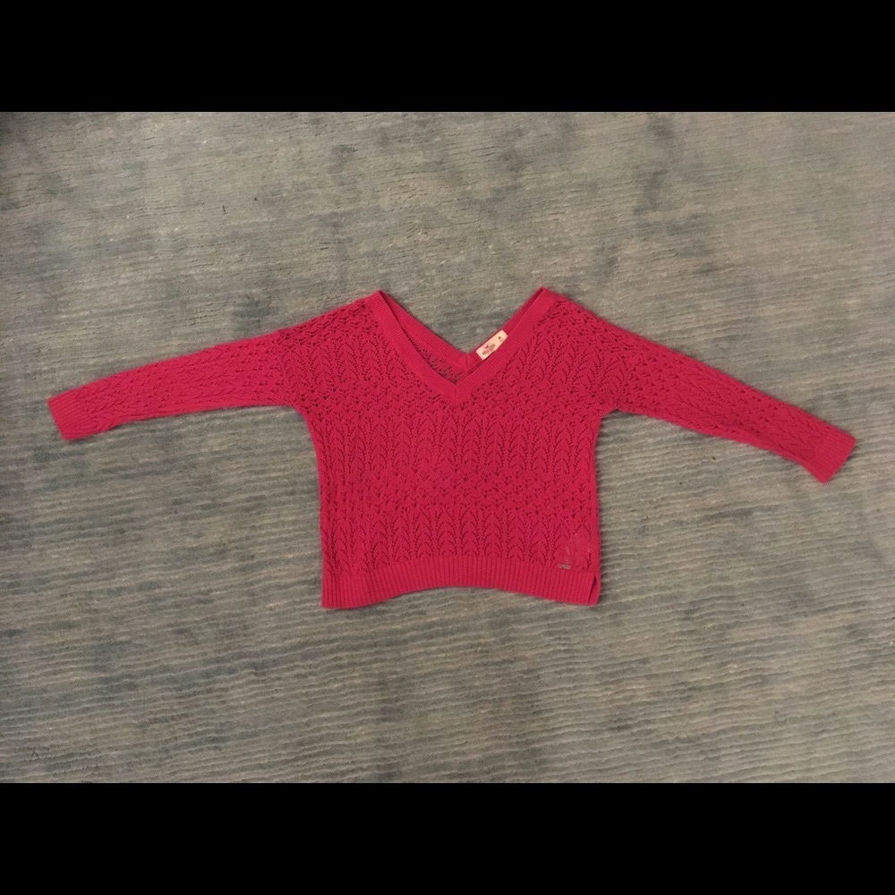 Hollister Cropped Pink Crochet Sweater